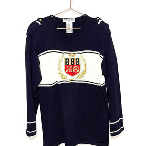JH Collectibles Gold Crest Stars Crewneck Vintage Womens Sweater Star Studded M